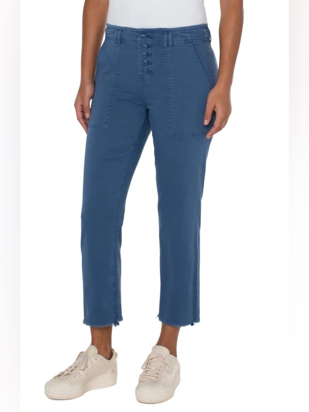 🌺Liverpool LA Crop Jeans with Button Fly/Fray Hem-Queen Blue